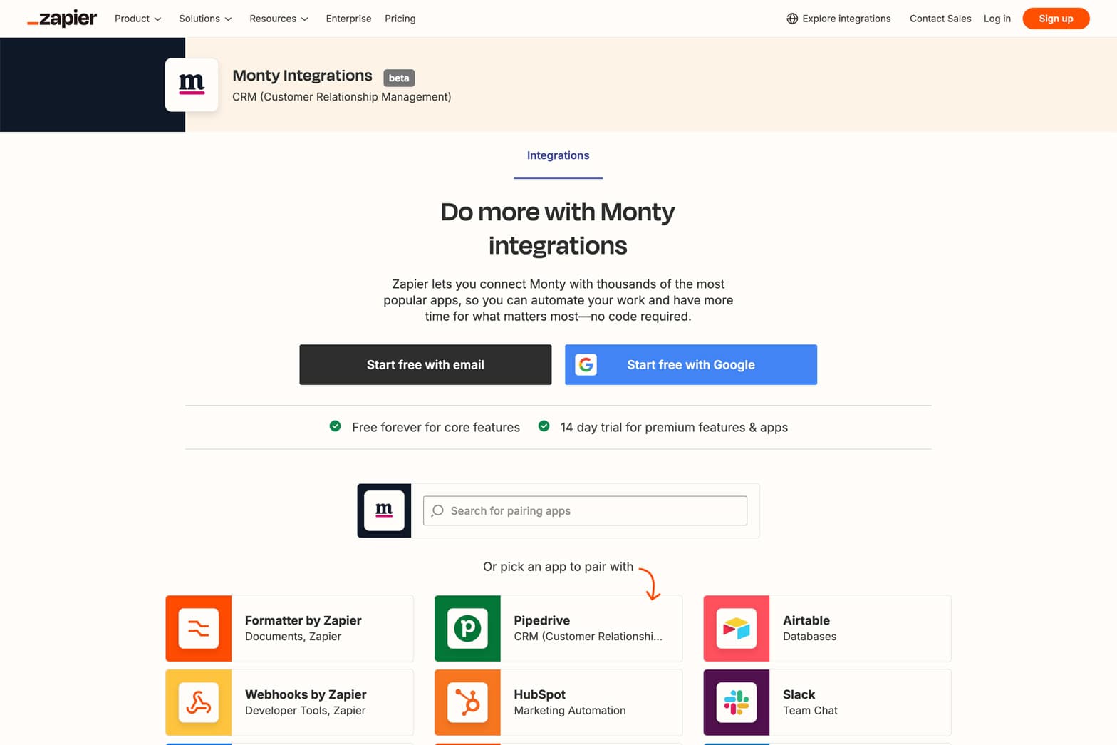 Monty zapier integration on the zapier app store